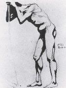 Egon Schiele Standing male nude leaning or a scythe oil painting artist